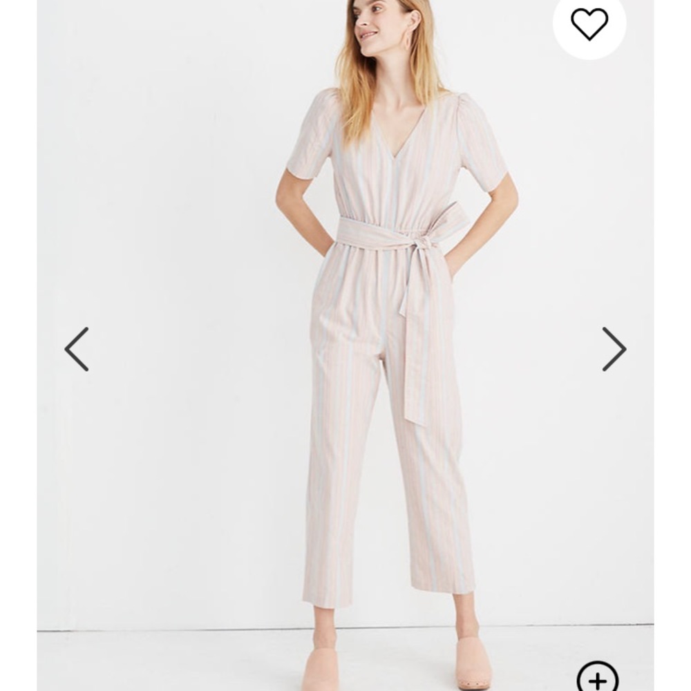 Madewell Striped Puff-Sleeve Tapered Jumpsuit SZ 0